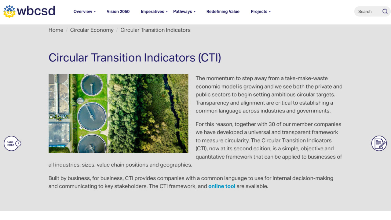 Informe “Indicadores de transición circular (CTI)” del Consejo Empresarial Mundial para el Desarrollo Sostenible - wbcsd